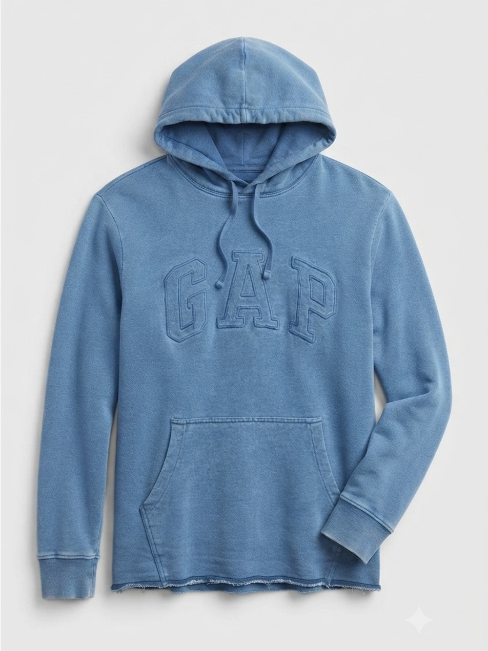Vintage Style GAP Blue Embroidered Logo Hoodie Sweatshirt Raw Hem Size Small